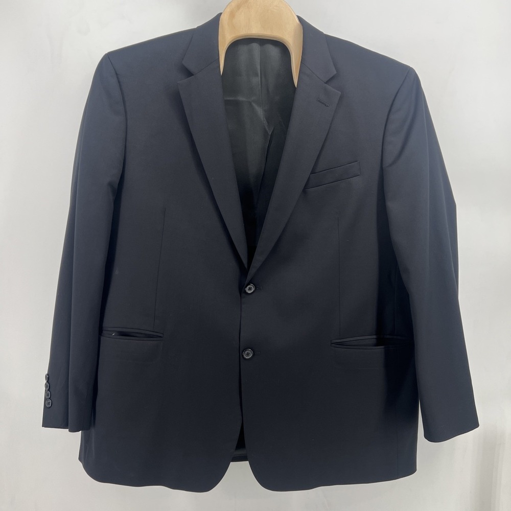 Stafford Mens 50L Sport Coat Black Blazer 100% Worsted Wool Jacket Vintage